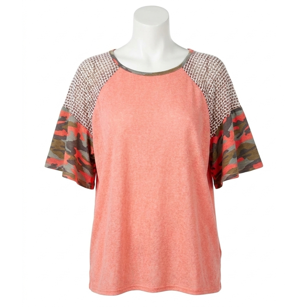 NEW UMGEE camo bell sleeve top in peach